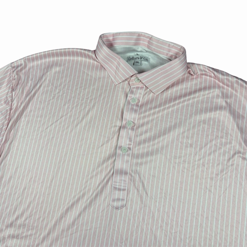 Collars And Co Pink White Striped Dress Collar Polo Performance Shirt Mens 3XL